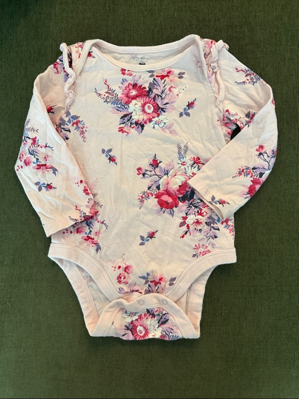 GAP Pink Floral Long-Sleeve Baby One-Piece Bodysuit
